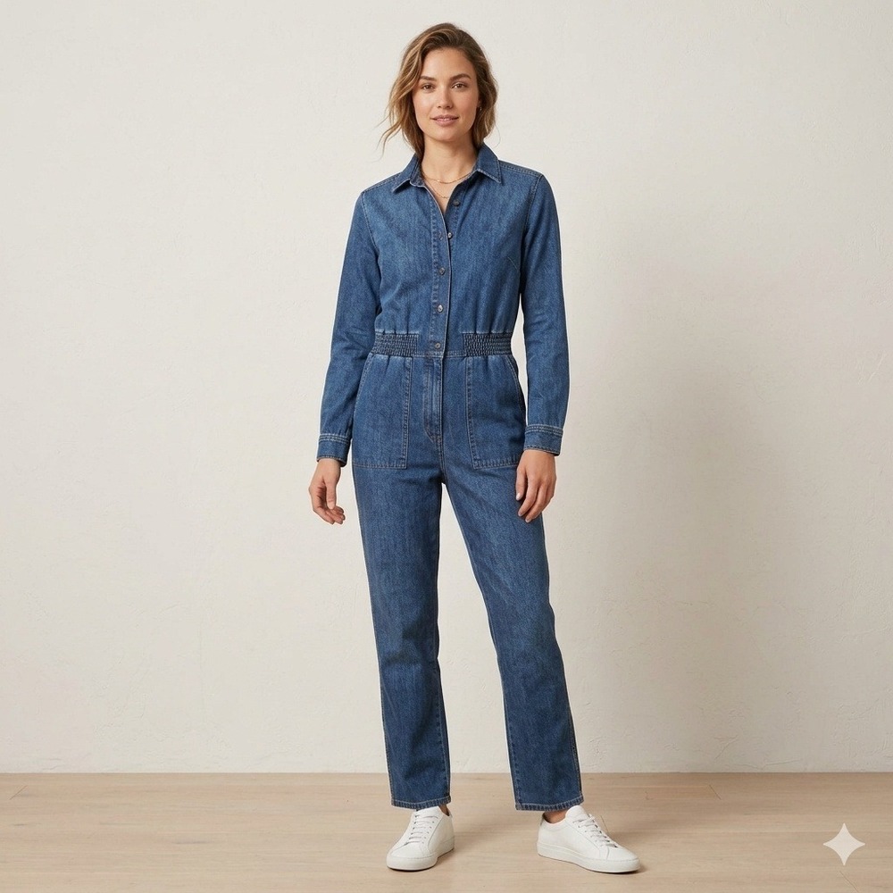 NWT 3x1 NYC Anthropologie Denim Jumpsuit Women S Tencel Blend Elastic Waist